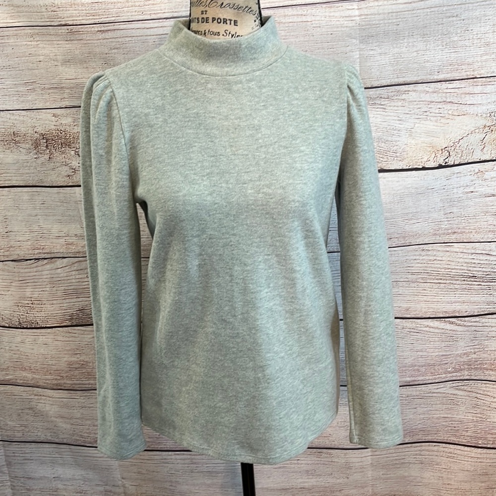 Madewell Resourced Plush MockNeck Top NWT Puff Sleeve Fitted Cotton Size Small